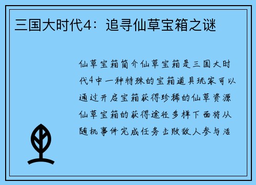 三国大时代4：追寻仙草宝箱之谜